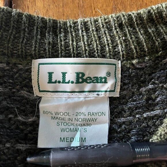 Vintage LL Bean Olive Green Wool Blend Birdseye Made in Norway Cardigan Sz M - Picture 2 of 9